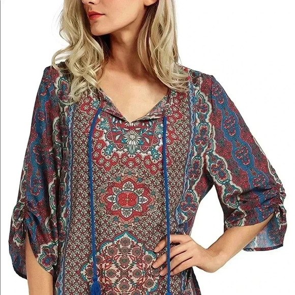 FLORAL AND PAISLEY SHIFT DRESS WITH TASSELS SMALL NWOT - Picture 3 of 16